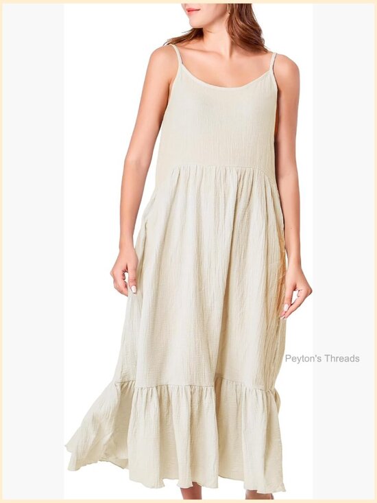 Dresses & Skirts - Women's Cotton Maxi Dress Loose Fit Sleeveless Spaghetti Strap Boho Tiered